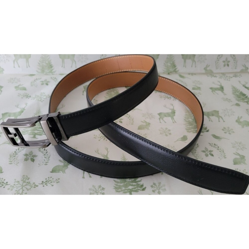 Comfort Click Adjustable Ratchet Belt Men’s Black Leather Gunmetal Buckle 57”